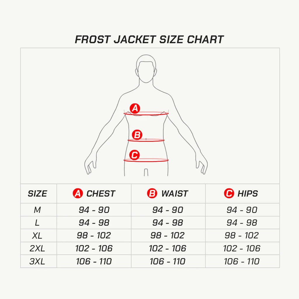 color_common Frost – Motorcycle Warm Jacket - Size Chart