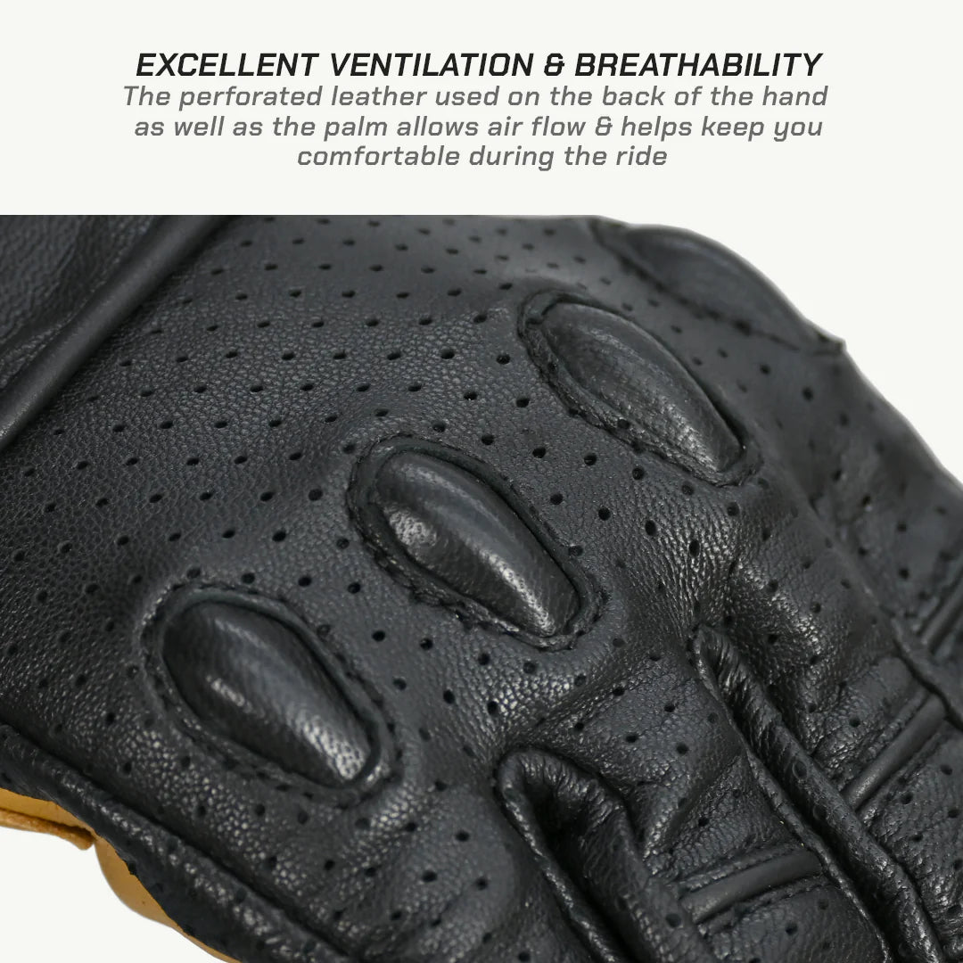 color_common ViaTerra fuel - retro classic leather motorcycle gloves have excellent ventilation and breathabilty