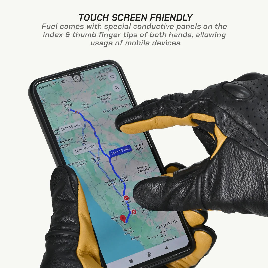 color_common ViaTerra fuel - retro classic leather motorcycle gloves is touch screen friendly