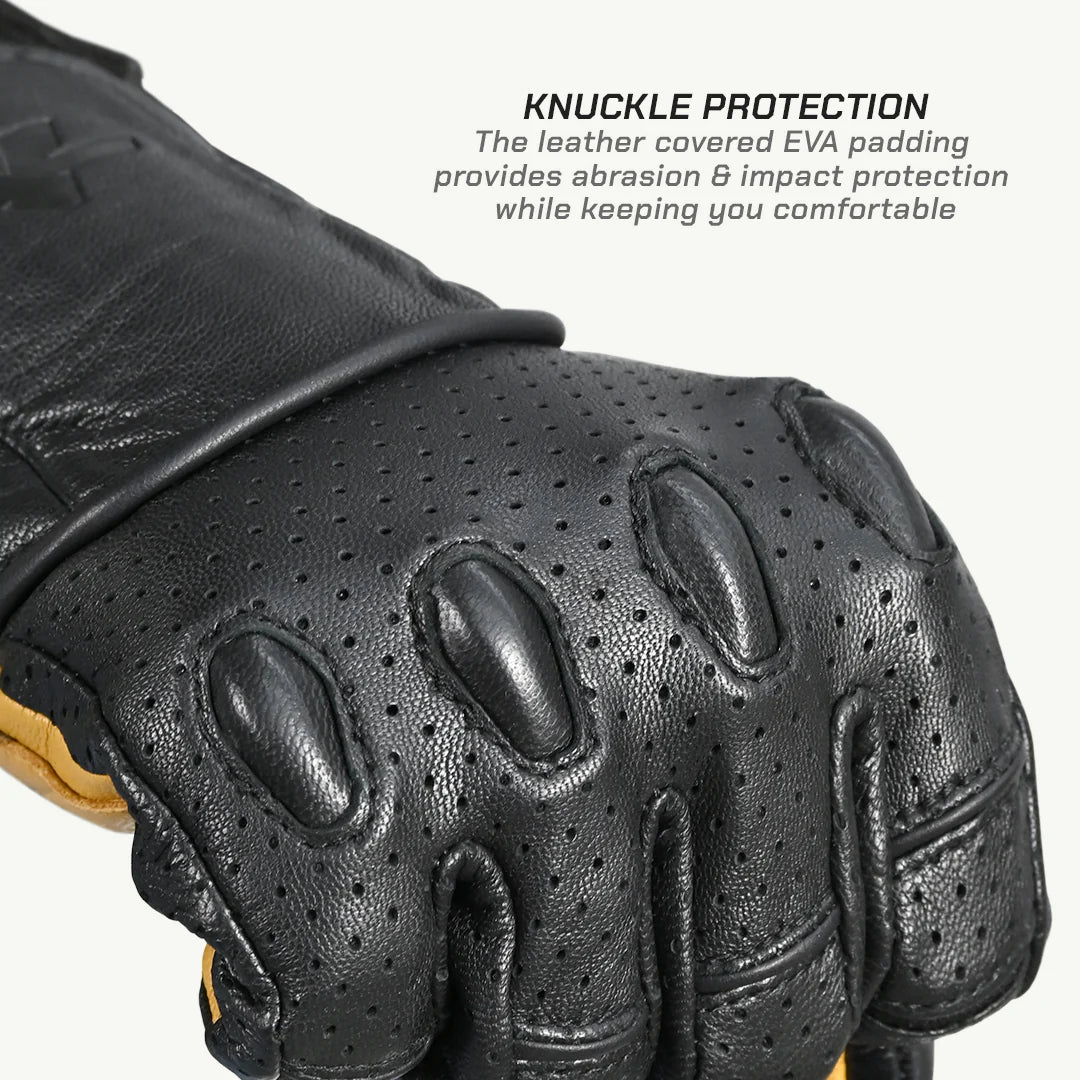 color_common ViaTerra fuel - retro classic leather motorcycle gloves have knuckle protection
