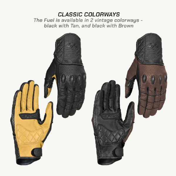 color_common ViaTerra fuel - retro classic leather motorcycle gloves have classic colorways