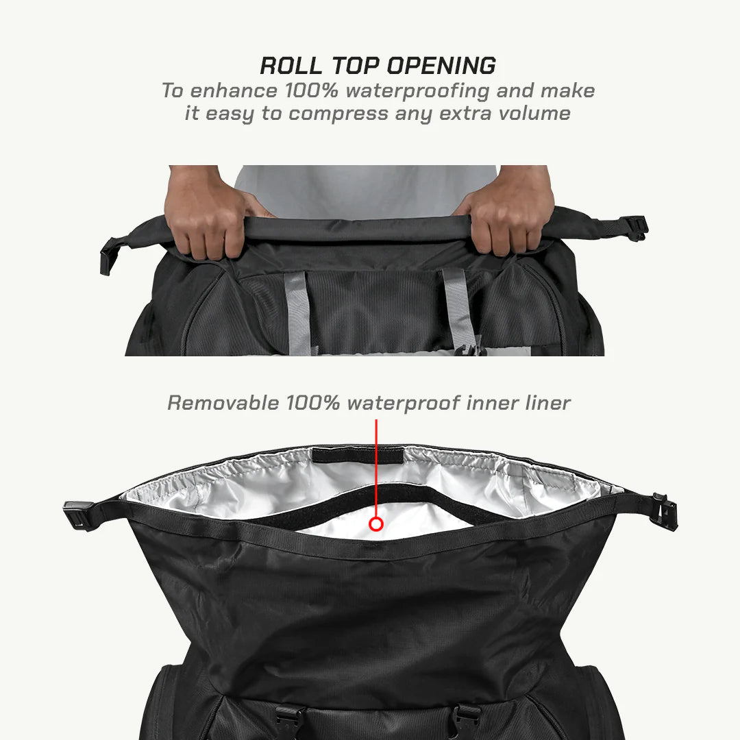 color_common ViaTerra rtw series - hammerhead 45 universal motorcycle tailbag roll up opening and inner liner