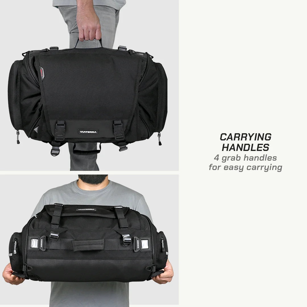 color_common ViaTerra rtw series - hammerhead 45 universal motorcycle tailbag has 4 handle for carrying