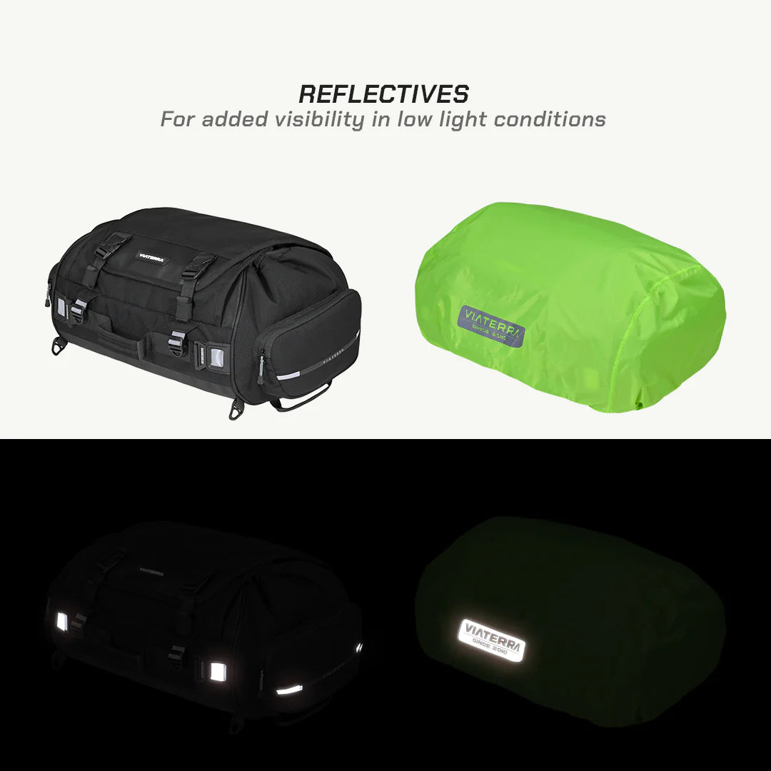 color_common ViaTerra rtw series - hammerhead 45 universal motorcycle tailbag has reflective straps
