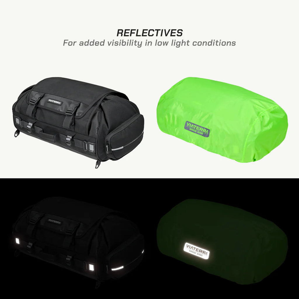 color_common ViaTerra rtw series - hammerhead 75 universal motorcycle tailbag has reflective straps