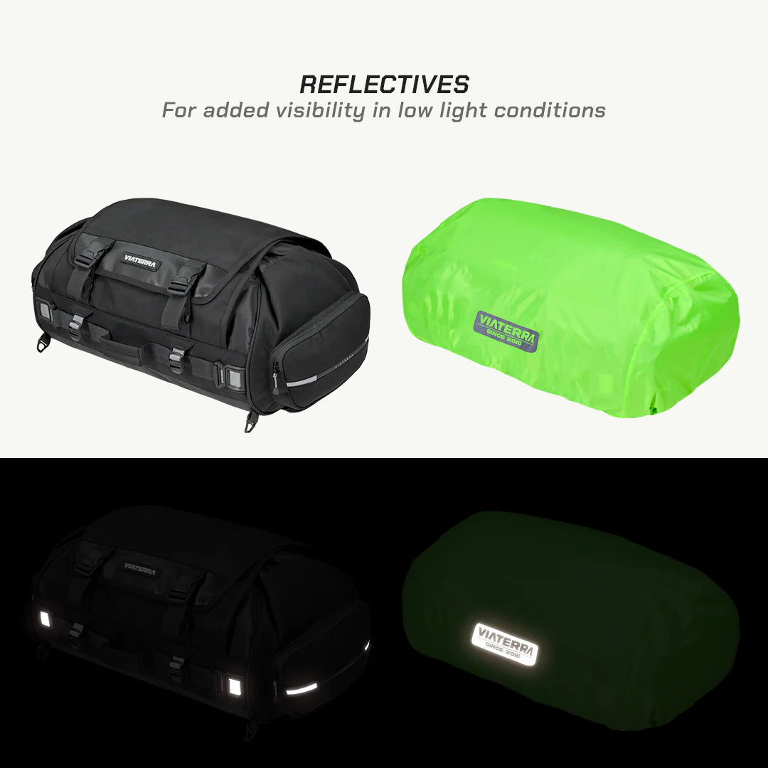 color_common ViaTerra rtw series - hammerhead 75 universal motorcycle tailbag has reflective straps