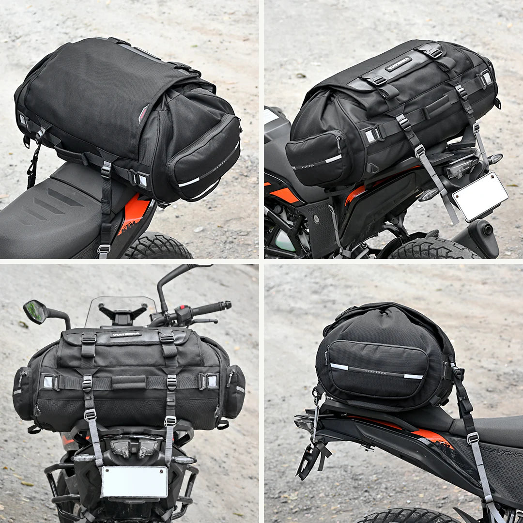 color_common ViaTerra rtw series - hammerhead 75 universal motorcycle tailbag has easy mounting