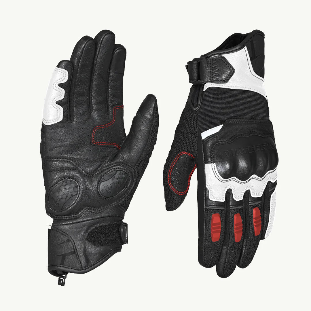 color_red ViaTerra holeshot – short motorcycle riding gloves for men (red) front