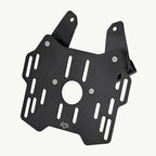 color_black A black metal top box adapter plate for KTM Adventure 250/390 motorcycles.