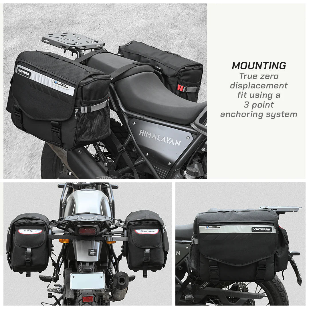 color_common ViaTerra saddlebags true zero displacement fit using a 3 point anchoring system