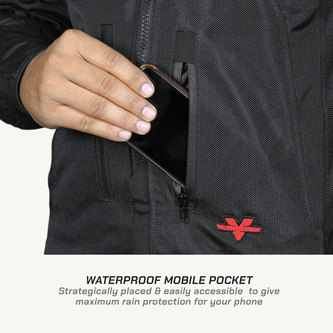 color_common MADE TO ORDER - SPENCER – STREET MESH MOTORCYCLE RIDING JACKET - Waterproof Mobile POcket