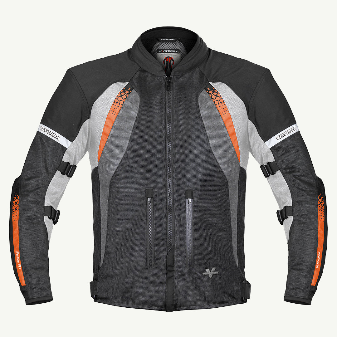 color_black Black motorcycle riding jacket with mesh panels and branding on the chest and sleeve(Orange)