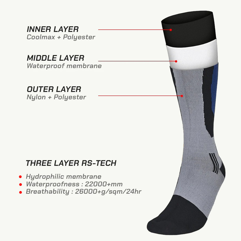 color_common Randy Sun Knee High Waterproof Socks have three layer RS-tech