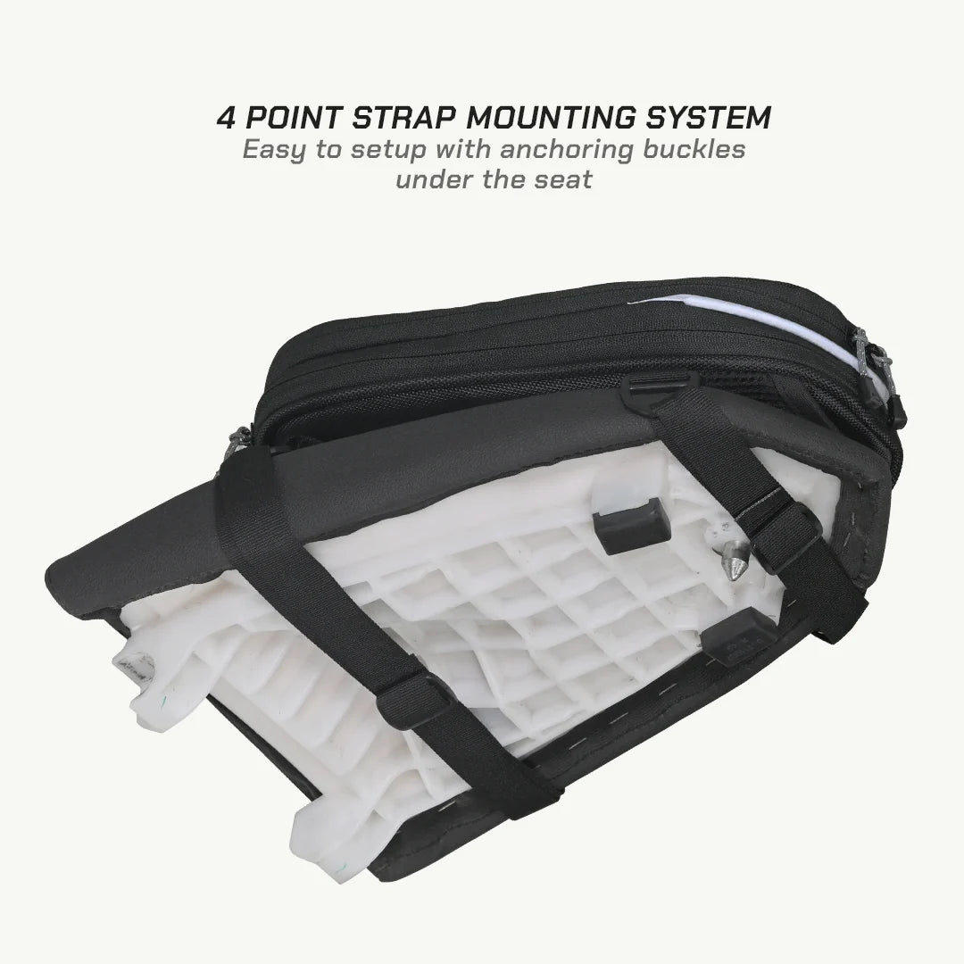color_common ViaTerra seaty motorcycle tailbag with 4 point strap mounting system