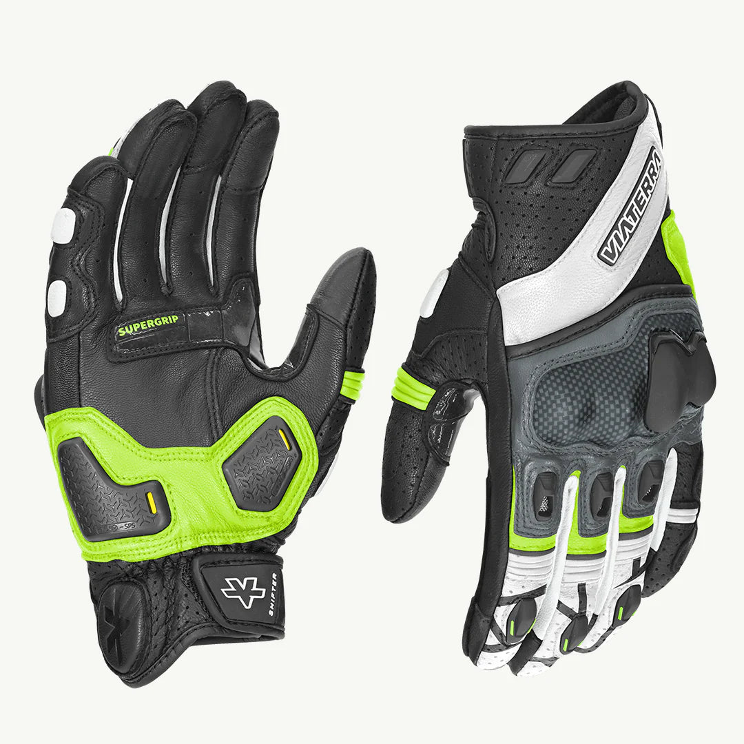 color_green ViaTerra shifter – short motorcycle leather riding gloves-green