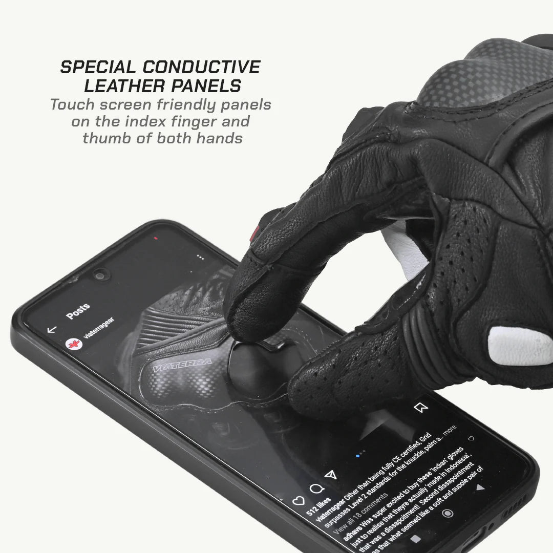 color_common ViaTerra shifter – short motorcycle leather riding gloves have special conductive leather panels