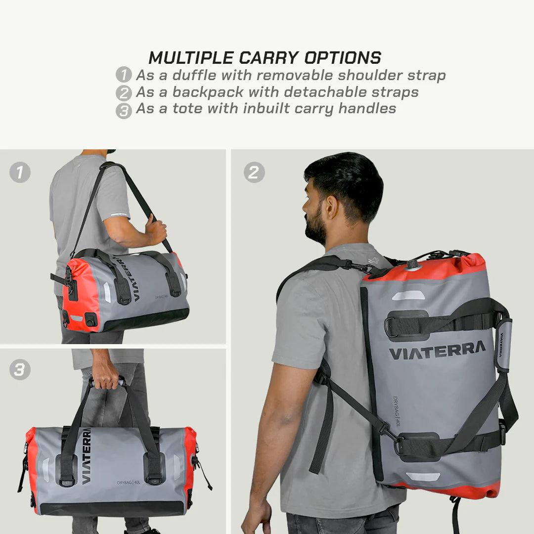 color_common ViaTerra drybag 40l - motorcycle tailbag (universal) has multiple carrying option