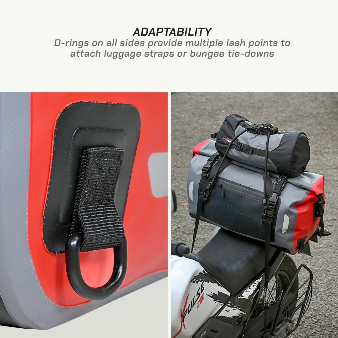 color_common ViaTerra drybag 40l - motorcycle tailbag (universal) has multiple D-rings on the sides