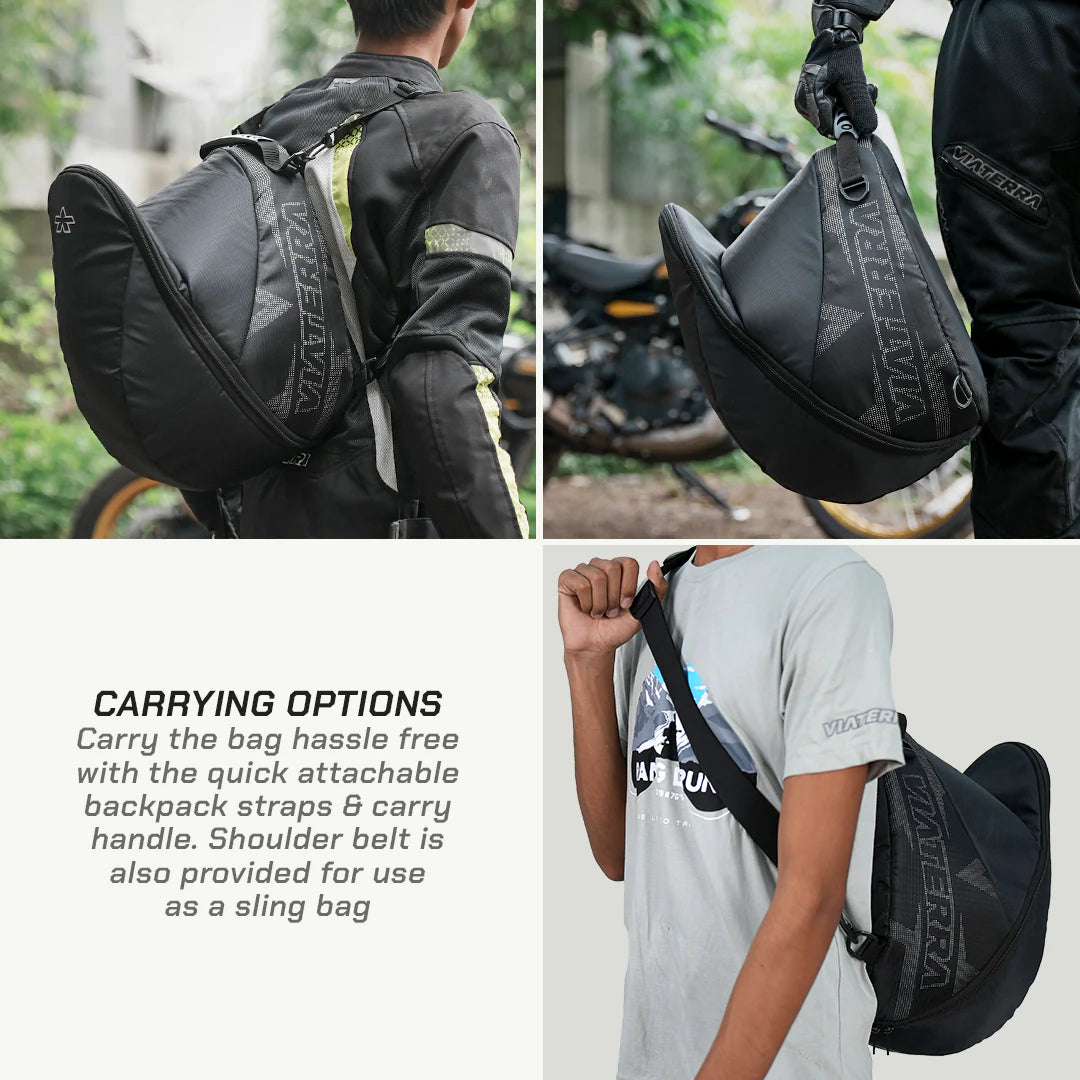 attach motorcycle helmet to backpack ViaTerra ADV Helmet Bag